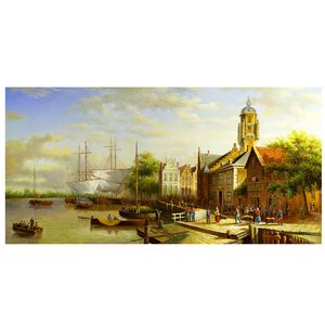 【御畫房】商貿市集 國家一級畫師手繪油畫60×120cm(VF-142),  【御畫房】商貿市集 國家一級畫師手繪油畫60×120cm(VF-142)