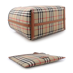 BURBERRY London 經典格紋棉質帆布小型托特包/石楠木棕/黑色, , large