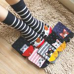 [Kaimei Cotton Industry] 8 pairs of sets, random and excellent, MIT made in Taiwan, exquisitely designed pure cotton straight women's socks, two-color cat style, , large