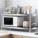 【誠宜居家】120x50x60公分 (三面圍欄-二層不鏽鋼置物架)升級款加粗加厚-加強底部橫梁 收納架 不鏽鋼置物架 不銹鋼置物架 廚房不銹鋼置物架 置物架 家電架 廚房架 架子, , large