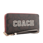 COACH Varsity 標誌塗層帆布附可拆提把長夾/巧克力色/白色, , large