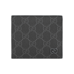 GUCCI 灰色GG Logo 塗層帆布對開8卡短夾(黑色/灰色), , large