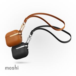 Moshi Pebbo Luxe for AirPods 3 藍牙耳機充電盒皮革保護套-炭黑