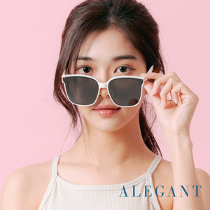 皓月白鑲嵌鈦銀金屬方框TR90偏光墨鏡/UV400太陽眼鏡〔ALEGANT〕