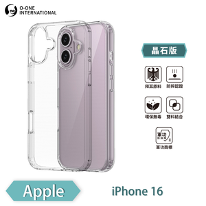 [O-ONE] MIL-STD II CrystalShield Case for APPLE iPhone 16 Dual-Material Design · Enhanced Drop Protection · Shock-Resistant