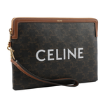 CELINE 滿版凱旋標誌塗層帆布拉鍊手拿包/棕褐色, , large