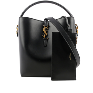 YSL LE 37 金釦小牛皮二用水桶包/黑色