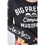 (S) rough質感棉質純棉黑色長袖上衣二手衣, , large