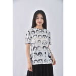 (S) 質感人頭白色短袖上衣二手衣, , large