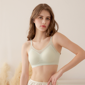 【伊柔EVEROY】偷心視角 無痕裸感無鋼圈內衣 M-2XL｜網紗微性感 W033-81 薄荷綠