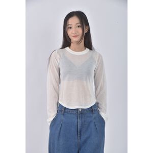 (S) 【里唯私服】mouggan質感微透膚白色長袖上衣二手衣