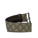 GUCCI Blondie GG 銀色標誌塗層帆布及皮革寬4cm皮帶 85cm/棕色, , large