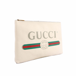 GUCCI LOGO CLUTCH小牛皮復古綠紅綠手拿包/白色, , large