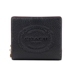 COACH 金色C Logo 拉鍊鎖鏈標誌壓印暗釦二折短夾/黑色