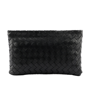 BOTTEGA VENETA 新款小羊皮及小牛皮大格編織手拿包/黑色