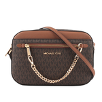 Michael Kors 金字滿版塗層帆布附鏈帶前口袋方包/咖啡色, , large