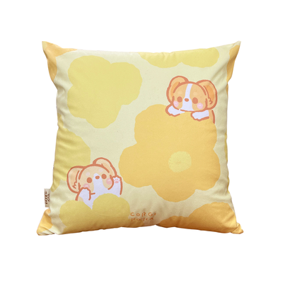 【多利寶寢具】柯基犬卡卡 水晶絨靠墊抱枕-黃色花花