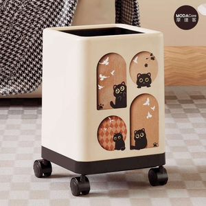 摩達客◉質感創意童趣貓咪滑輪加大垃圾桶 臥室客廳廚房適用
