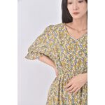 (S) daidizi碎花質感V領黃色洋裝二手衣, , large