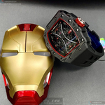 [星晴錶業]MARVEL手錶,44mm, 50mm,MARV001雙面機械鏤空錶面黑錶殼深黑色矽膠錶帶款, , large