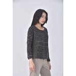 (L) t parts質感棉質條紋黑色長袖上衣二手衣, , large