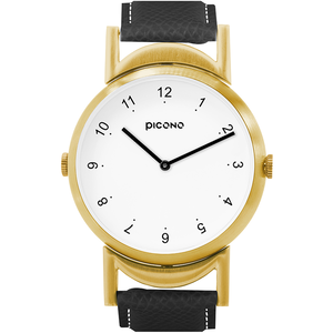 【PICONO】Twin collection double watch surface black leather strap watch-Gold / TN-11501