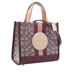 COACH Dempsey Tote 22 緹花拼皮革二用托特包/酒紅色/裸色, , large