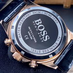 [星晴錶業]BOSS手錶,44mm,HB1513753黑色錶面玫瑰金錶殼深黑色真皮皮革錶帶款, , large