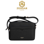 【ZENDAR】限量1折 頂級小牛皮十字紋肩背包 洛特系列 全新專櫃展示品(黑色), , large