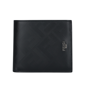 FENDI FF Logo Shadow 內拼色對開8卡短夾/黑色/紅色
