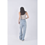 (S) jeans高腰丹寧牛仔質感棉質珍珠藍色長褲二手衣, , large