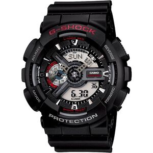 CASIO 卡西歐  G-SHOCK 經典紅黑重機雙顯手錶-55mm GA-110-1A
