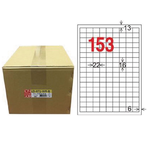 【龍德】LONGDER 三用電腦標籤 A4 153格 16*22mm可再貼 1000張/箱 LD-871-WR-B(適用雷射、噴墨、影印)
