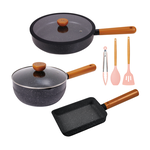 【LMG】曜石黑 雪藏不沾雪平鍋/平底鍋/玉子燒鍋 三鍋超值組(贈玫瑰粉料理三件組), , large