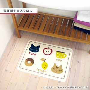 【日本Oka】日本製再生印花廚房地墊45×60cm(貓咪手札款/可機洗/厚4mm)