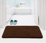 Rose embossed coral fleece memory foam anti-slip floor mat 40x60 cm, , large