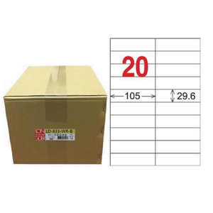 【龍德】LONGDER 三用電腦標籤 A4 20格 29.6*105mm可再貼1000張/箱 LD-833-WR-B(適用雷射、噴墨、影印)