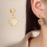 【Gulicc】古莉可 耳環 鑲鑽菱形耳環, , large