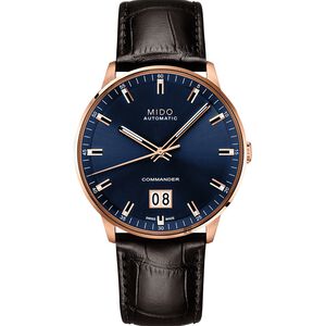 MIDO 美度 Commander 香榭大視窗機械錶-藍x玫塊金框/42mm  M0216263604100