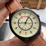 [星晴錶業]TommyHilfiger手錶,44mm,TH00033米黃色錶面黑錶殼咖啡色真皮皮革錶帶款, , large