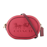 COACH 荔枝皮革橢圓馬車拼色相機包/罌粟紅/奶茶色, , large