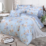 FITNESS 精梳棉雙人四件式兩用被床包組-嫚花沁語-藍, , large