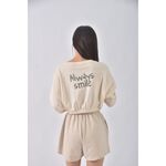 (F) 2two day韓牌質感修身短版笑臉杏色長袖上衣二手衣, , large