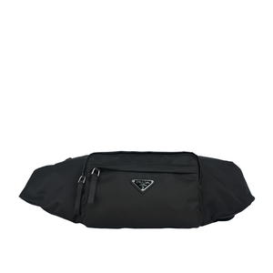 PRADA 三角牌Logo 拉鍊口袋尼龍腰包/黑色