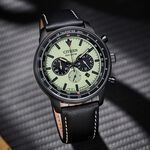 CITIZEN 星辰 綠幽靈夜光光動能三眼計時手錶-黑x藍 CA4505-21X, , large