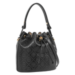 TORY BURCH T Monogram 皮革壓紋水桶包(黑色), , large