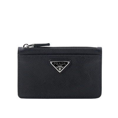 PRADA 三角牌Logo 拉鍊零錢/卡夾包/黑色