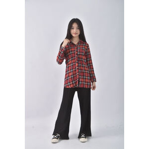 (S) 排扣紅色長袖上衣二手衣