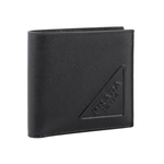 PRADA 浮雕壓印三角牌Logo 防刮皮革對開8卡短夾/黑色, , large