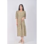 (S) daidizi碎花質感V領黃色洋裝二手衣, , large